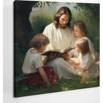 Obraz Obraz na plátně do Obýváku Kuchyně Ježíš Kristus s dětmi 60x60 cm