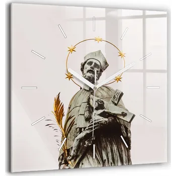Hodiny Skleněné nástěnné hodiny tiché s potiskem Svatý Jan s křížem 60x60