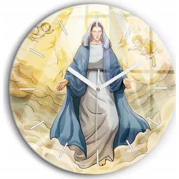 Hodiny Velké Skleněné Nástěnné Hodiny s Motivem Panny Marie Nanebevzetí