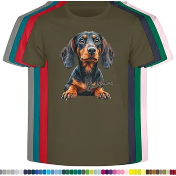 Dívčí tričko detske-levne-bavlnene-tricko-potisk-jezevcik Barva: Khaki, Dětská bavlněná trička JHK: M