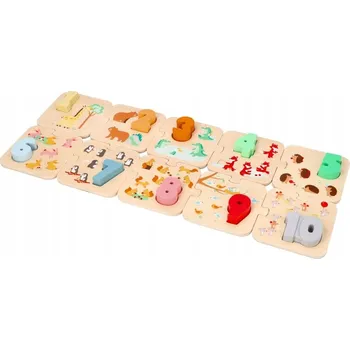 Puzzle DŘEVĚNÉ PUZZLE ZVÍŘÁTKA UČENÍ POČÍTÁNÍ SKLÁDAČKA PRO VÝUKU POČÍTÁNÍ