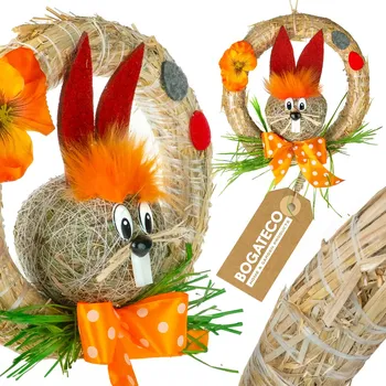 Velikonoční dekorace VELIKONOČNÍ VĚNEC NA DVEŘE DEKORACE SLAMĚNÝ ZAJÍC ZÁVĚSNÁ OZDOBA ORANŽOVÁ