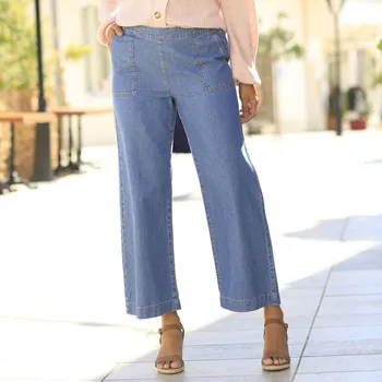 Dámské džíny Široké zkrácené džíny s pružným pasem vzadu sepraná modrá 38