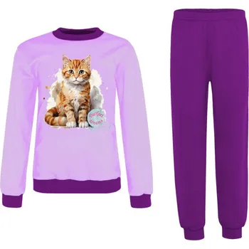 Chlapecké pyžamo JAKS Dětské pyžamo s kočkou fialové barvy Velikost: 164, Barva: fialová