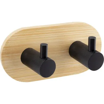 Sada koupelnových doplňků OLSEN SPA Věšák na stěnu na nalepení 3M, kov (černá barva), bambus (KD02091764)