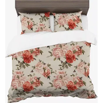 Povlečení Povlečení ze syntetické bavlny s pivoňkami – krémové 3 časti: 1ks 160x200 + 2ks 70x80