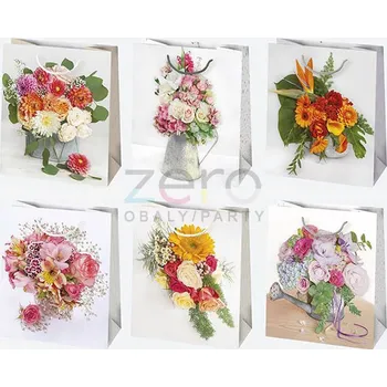 Dárková taška Taška papírová dárková 19x23x10,5 cm (lak) - kytice (mix 1)