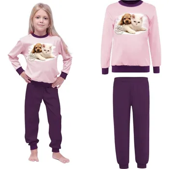 Chlapecké pyžamo JAKS Dětské pyžamo se psem a kočkou fialové barvy Velikost: 134, Barva: fialová