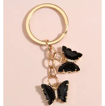 B-TOP Pozlacený přívěsek na klíče s černými motýly