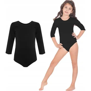 Body ČERNÉ GIMNASTICKÉ BODY PRO DÍVKU BALETNÍ BAVLNĚNÉ DĚTSKÉ 128