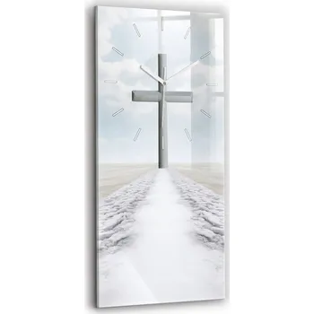 Hodiny Klasické obdélníkové skleněné nástěnné hodiny Kříž, nebe a cesta 30x60