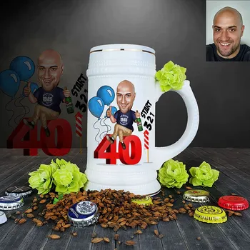 Dárkový potravinový koš Persi - Vtipný dárek pro muže k narozeninám, vánocům | Pivní půllitr s potiskem narozeninovy motiv