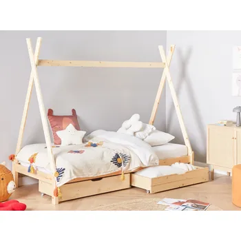 Úložný box Sada 2 úložných zásuvek pod postel světle hnědé dřevo masivní borovicové dřevo na kolečkách úložný prostor dětský pokoj ložnice Beliani