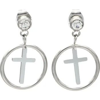 Náušnice BRUNOshop.cz Visací náušnice KŘÍŽEK V KRUHU s kamínkem