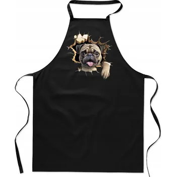 Kuchyňská zástěra KUCHYŇSKÁ ZÁSTĚRA bavlna černá díra PES MOPŠ štěně FA_486_cz