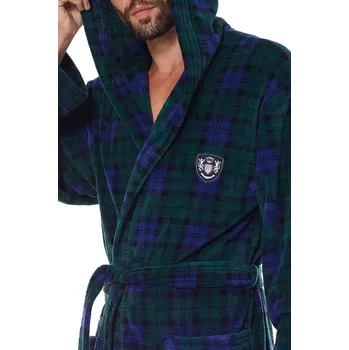 Dámský župan Károvaný pánský dlouhý župan s kapucí L&L Pedro 2457 M-2XL męski Velikost: XL-182/120/116, Barva: tmavě zelená