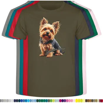 Dívčí tričko detske-levne-bavlnene-tricko-potisk-jorksir Barva: Khaki, Dětská bavlněná trička JHK: XL