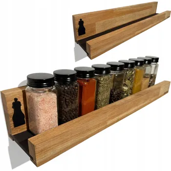 police Dřevěná nástěnná police na koření do kuchyně dubová 50 cm