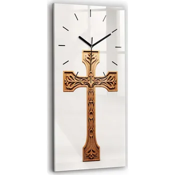Hodiny Ozdobné obdélníkové nástěnné hodiny s krásnou grafikou, dřevěný zdobený kříž