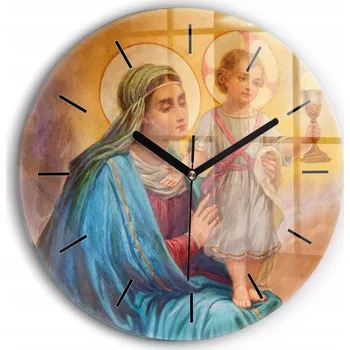 Hodiny Skleněné hodiny s motivem na zeď Tiché ručičky Maria Ježíš Eucharistie