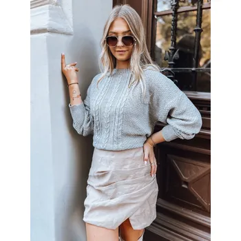 Dámský svetr Světle šedý oversize svetr s copánkovým vzorem CAMELLIA MY2112 Velikost: ONE SIZE