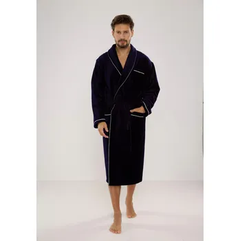 Dámský župan Pánský dlouhý župan s šálovým límcem De Lafense 735 Manuele Frotte męski M-2XL Velikost: L, Barva: Tmavě modrá
