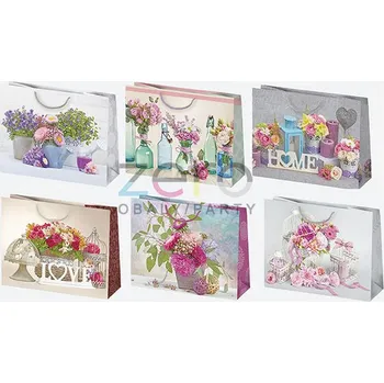 Dárková taška Taška papírová dárková 30x23x10 cm (lak) - květiny (mix 2)