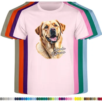 Dívčí tričko detske-levne-bavlnene-tricko-potisk-labrador Barva: Pink - růžová, Dětská bavlněná trička JHK: XL