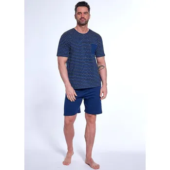 Pánské pyžamo Tmavě modré pánské krátké pyžamo s pruhovaným tričkem Cornette 325/175 Lagoon kr/r S-2XL męska Velikost: M, Barva: Tmavě modrá