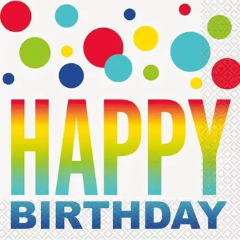 Papírový ubrousek Papírové ubrousky Happy Birthday barevné puntíky 16 ks