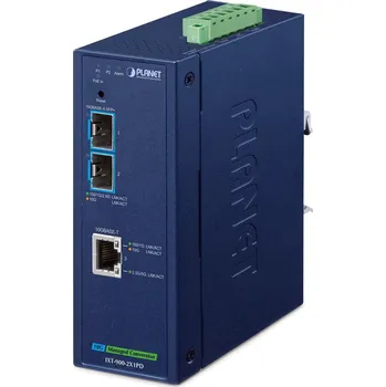 Síťový prvek Planet IXT-900-2X1PD průmyslový konvertor 1x 10G Base-T PoE PD / 2x SFP+ 10GBase-X, IP40,-40~75°C, dual power, SNMP