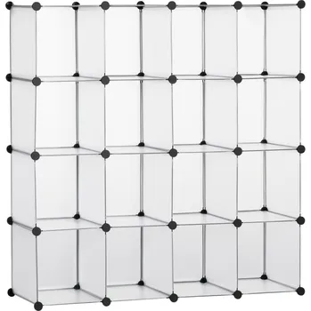 regál HOMCOM Modulární policový bezšroubový systém s 16 samostatnými regály, mléčný 850-176