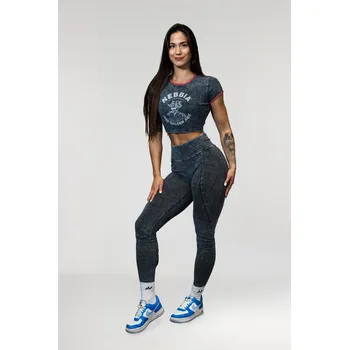 Dámské legíny NEBBIA Washed fitness legíny s vysokým pasem GYM WARRIOR S