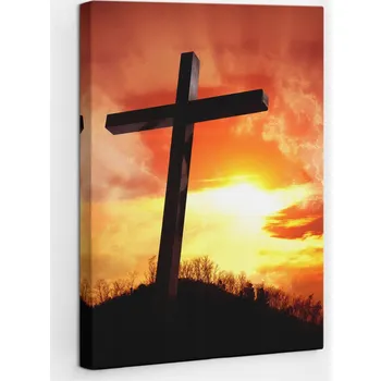 Obraz Tištěný Obraz na Plátně na Zeď Kříž a západ slunce 20x30 cm