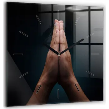 Hodiny Skleněné hodiny s motivem na zeď Tiché ručičky Složené ruce modlitba 60x60