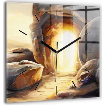 Hodiny Skleněné nástěnné hodiny tiché s potiskem Hrob Ježíše Krista 60x60