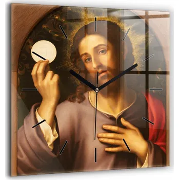 Hodiny Skleněné hodiny s motivem na zeď Tiché ručičky Ježíš Eucharistie Svatá