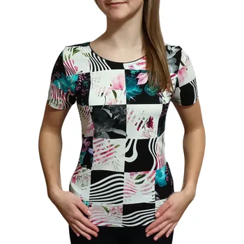 Dámská halenka Halenka Sabatti bílo-černé čtverce s květy Velikosti Sabatti: 38