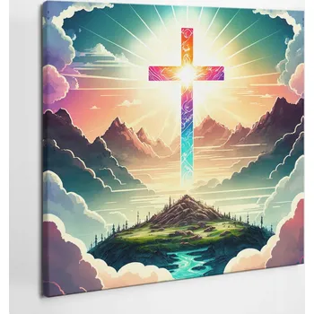 Obraz Tištěný Obraz na Plátně jako Dárek Křesťanský Kříž Motiv 50x50 cm