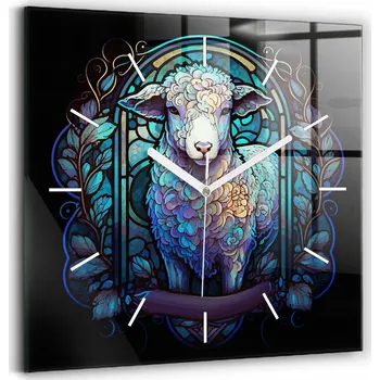 Hodiny Moderní skleněné nástěnné hodiny s potiskem Vitráž beránek Boží 30x30