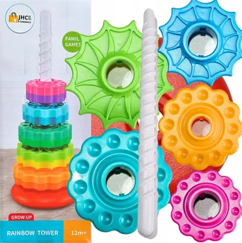 Hračka pro nejmenší Duhová věž pyramida skládačka pro děti spirála ozubená kola velká kola