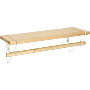 police Nástěnná police Bish bílá dřevěná s tyčí do předsíně skandinávský styl 60 cm