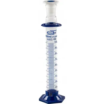 Sklenice Skleněný odměrný válec se zátkou 100 ml, PP základna, menzurka