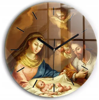 Hodiny Skleněné hodiny s motivem Tichý Klasický Nástěnné Svatá Rodina Andělé