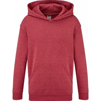 Chlapecká mikina Fruit of the Loom Dětská mikina s kapsou na břiše a kapucí 80% bavlny Barva: červená melír vintage, Velikost: 152 (11-13 let)