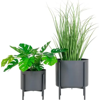 Květináč Sada 2 moderních kovových květináčů Pawia v šedé barvě do obýváku a předsíně