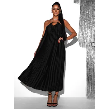 Dámské šaty Černé plisované dlouhé elegantní šaty AUSTERE Velikost: ONESIZE