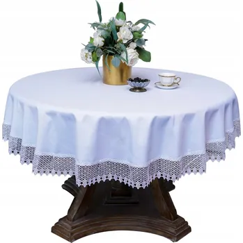 ubrus Obrus s Guipure krajkou 0 160 BÍLÝ Průměr 160 Široká krajka Guipure