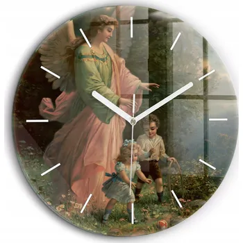Hodiny Klasické Kulatý Nástěnné Hodiny Skleněné Krajina Anděl strážný děti průměr 60 cm