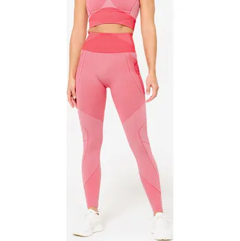 Dámské legíny DOMYOS Dámské fitness bezešvé legíny s vysokým pasem S RŮŽOVÁ|ČERVENÁ